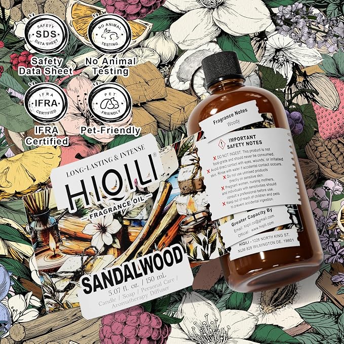 HIQILI Sandalwood Fragrance Oil, DIY Skin Care & Body Product - 5.07 Fl Oz