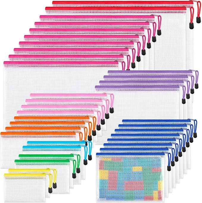 JARLINK 36 Pcs Mesh Zipper Pouch Bags, 8 Sizes Waterproof Zipper Bags