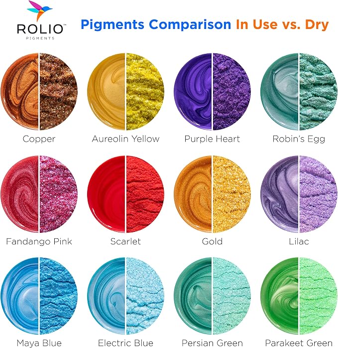 Rolio Premium Mica Powder Pearlescent Set -10g, 24 Jars (Original Set) | Pearlescent Color Pigments, Resealable Jars for Epoxy Resin, Soap Making, Candles, Slime, Nail Art, and DIY Crafts