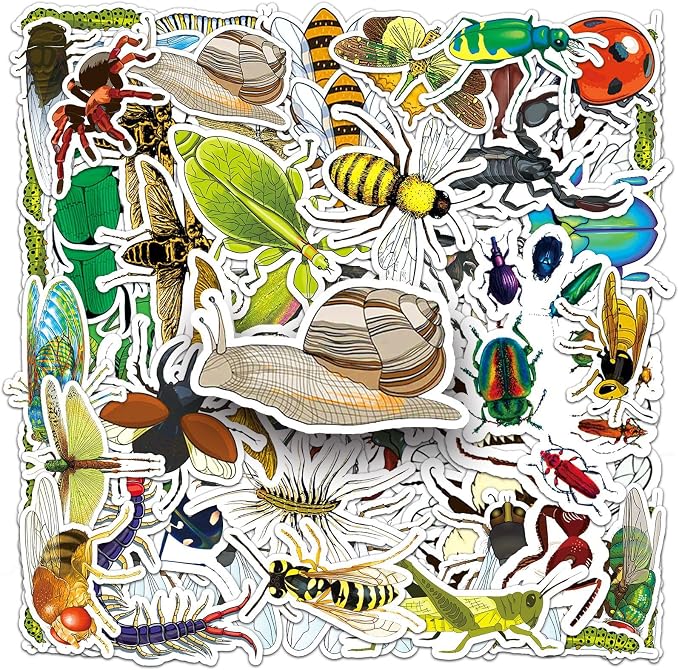 60PCS Insect Stickers, Waterproof Vinyl Decals, Nature Themed Stickers for Water Bottles, Laptops, Scrapbooking (Insect)
