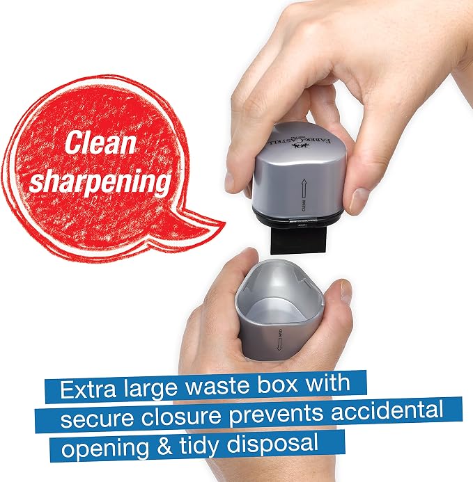 Faber-Castell Grip Trio Manual Pencil Sharpener (Red or Blue) - Graphite, Jumbo and Colored Pencil Sharpener