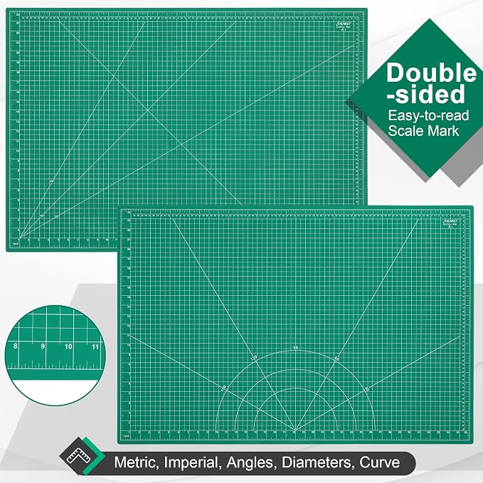 Density-upgraded 24" x 36" Large Self Healing Sewing Mat, Idemeet Rotary Cutting Mat 5-Ply Cut Board for Crafts Hobby Project, Scale Size 24" x 36", A1, Green