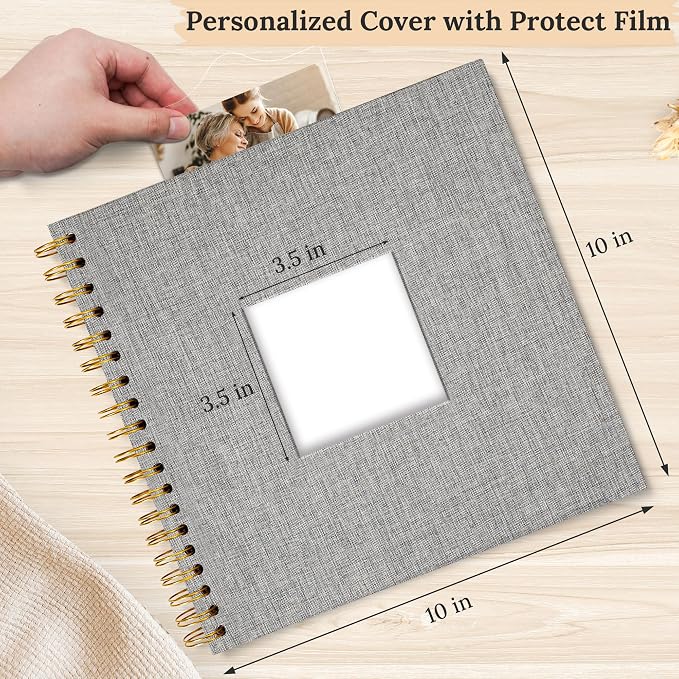 10"x10" Scrapbook Photo Album Linen Cover 20 Sheets 40 Pages White Paper | Gray Hardcover Kraft White Pages Memory Book, for Travel Wedding Guest Book Christmas Baby Shower Fits 4x6 & Instant Photos