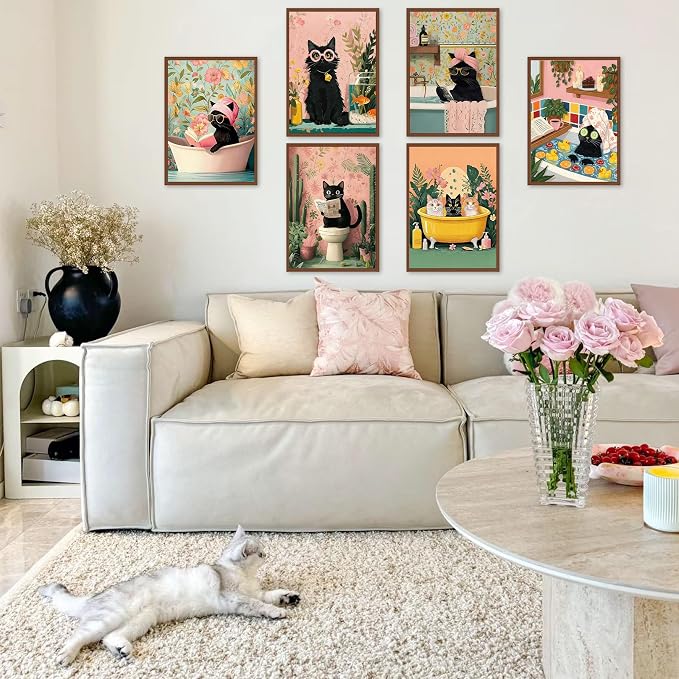 Amaieuin 6 Pack Diamond Painting for Adults,Black Cat Diamond Art Painting for Adults,Cat 5D Diamond Painting for Home Decor and Gifts 10x20in