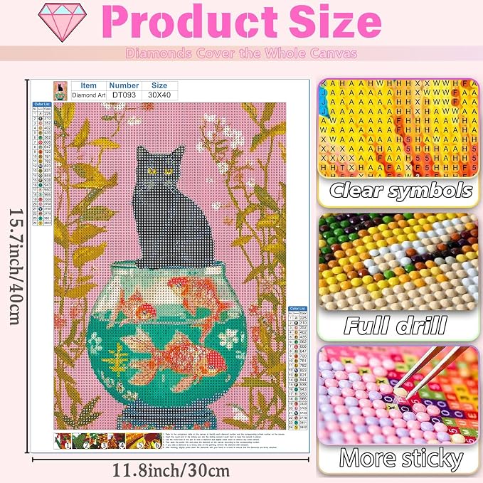 DAZZLEDOTS Black Cat Diamond Art Kit for Adults, 5D Diamond Painting