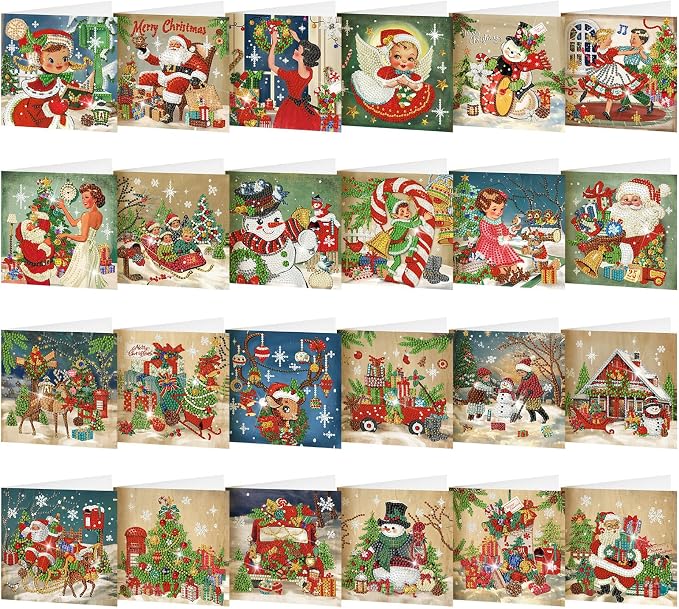 Saillong 24 Pack Vintage Christmas Diamond Art Card with Envelopes