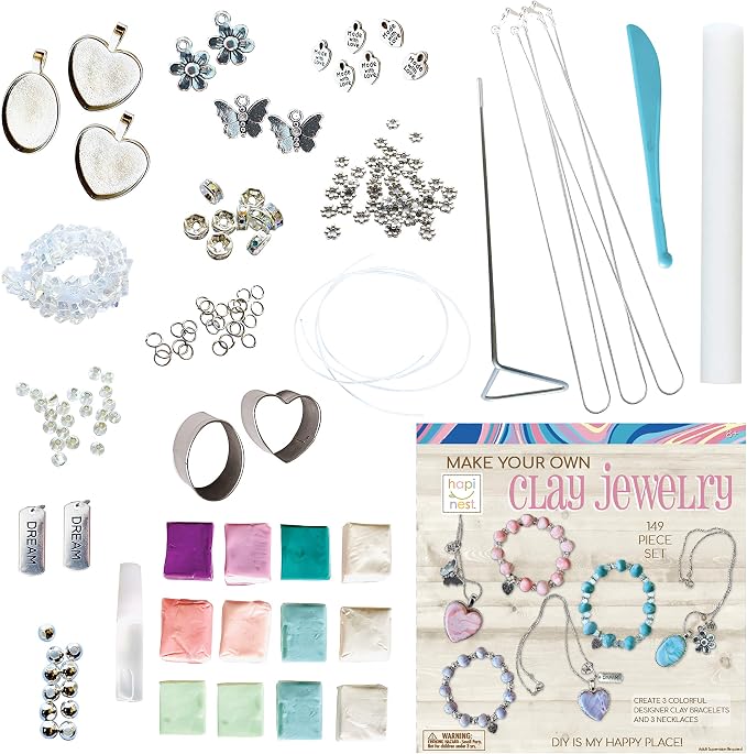 Hapinest Make Your Own Clay Jewelry Making Kit for Girls,Create 3 Bracelets & 3 Necklaces