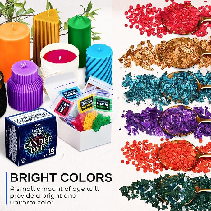 Candle Dye for Soy Wax – 16 Colors Wax Dye Chips for Candle Making | Highly Concentrated Candle Wax Dye for Soy Wax, Beeswax, Paraffin – Candle Color Dye - Premium Candle Dye Chips
