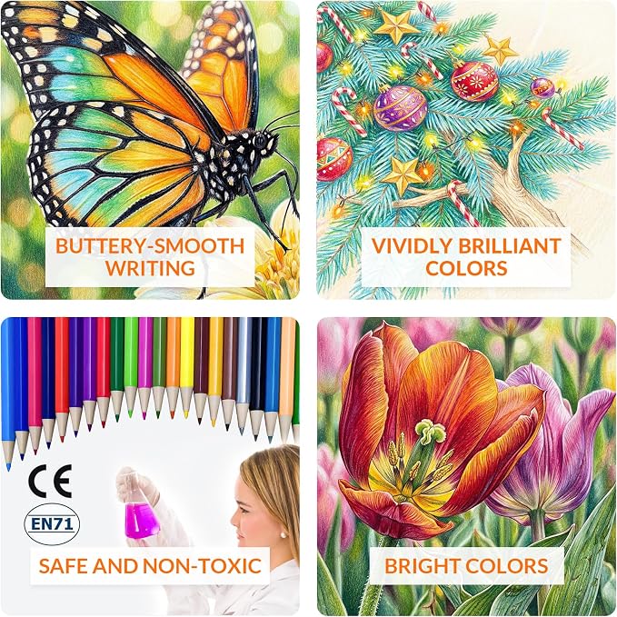 24 Mechanical Colored Pencils with 24 Refills, Oil-Based Soft Core