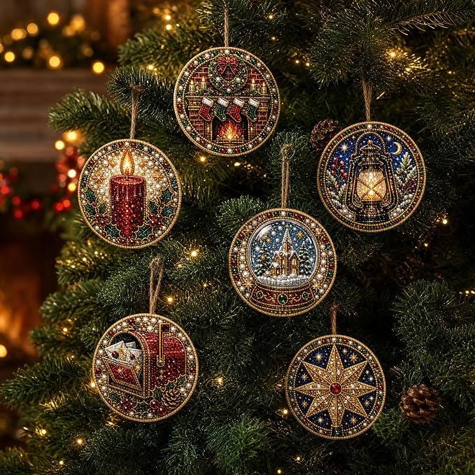 6PCS Christmas Wooden Ornaments DIY Pearl Diamond Painting Kit 05