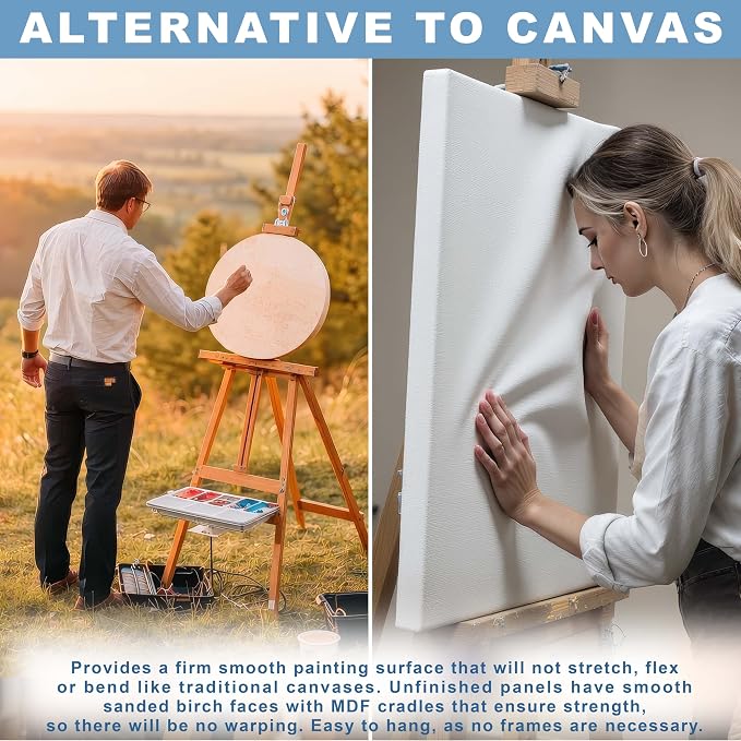 U.S. Art Supply 8" Round Unfinished Cradled Wood Panels for Painting