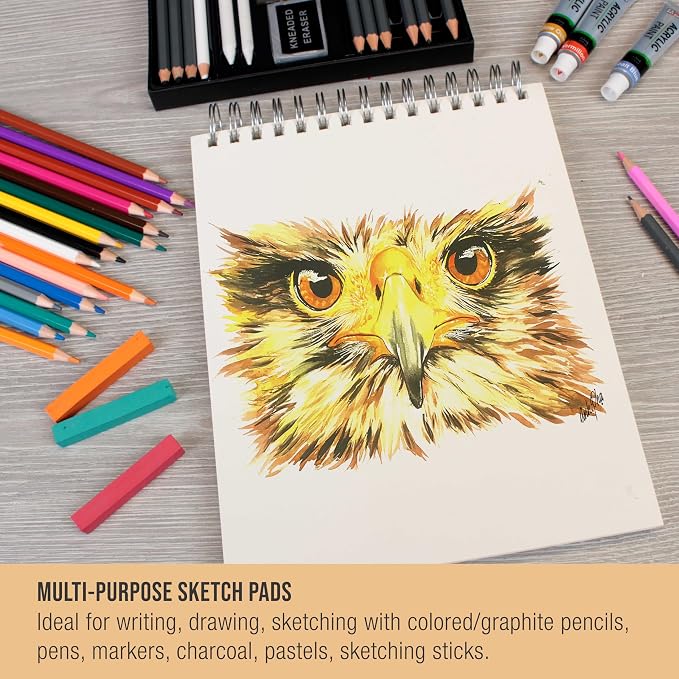 U.S. Art Supply 8"x10" Top Spiral Bound Sketch Book, 100 Sheets Each 2-Pack | 60lb (100gsm), Acid-Free, Artist Sketchbook, Drawing for Adults & Students