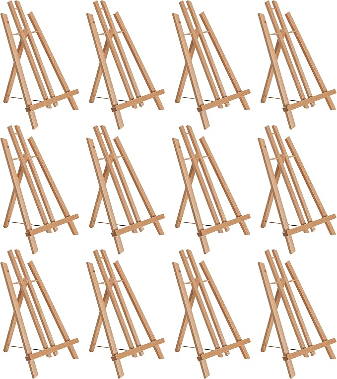 U.S. Art Supply 14" Medium Tabletop Display Easel - Beechwood, Pack of 12 | Artist Wooden A-Frame Display Stand, Easel for Painting, Canvas Stand, Classrooms Events Photo Picture Sign Holder