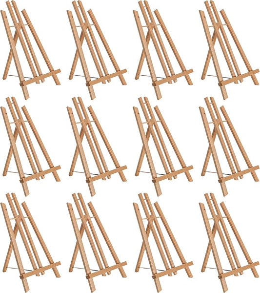 U.S. Art Supply 14" Medium Tabletop Display Easel - Beechwood, Pack of 12 | Artist Wooden A-Frame Display Stand, Easel for Painting, Canvas Stand, Classrooms Events Photo Picture Sign Holder