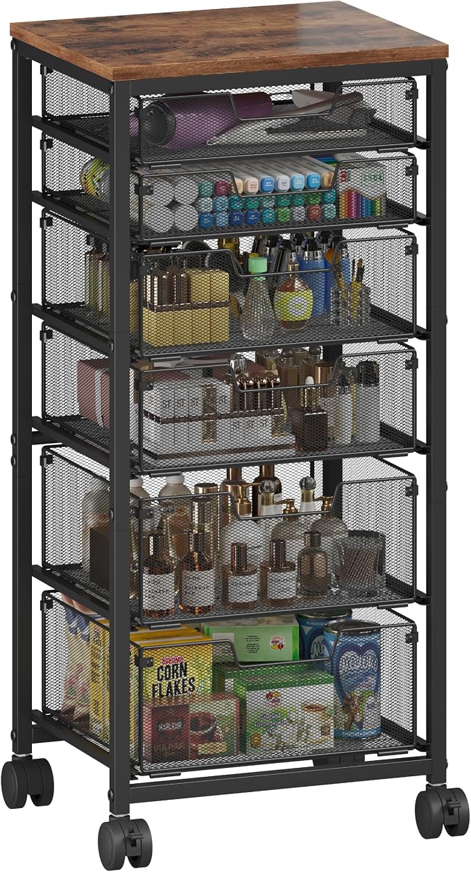 Rolling Storage Cart with 6 Drawers, Craft Cart with Lockable Wheels | Storage Drawer Organizer, Utility Cart for Classroom, Closet, Pantry, Bathroom, Kitchen, Art, Dorm, Office