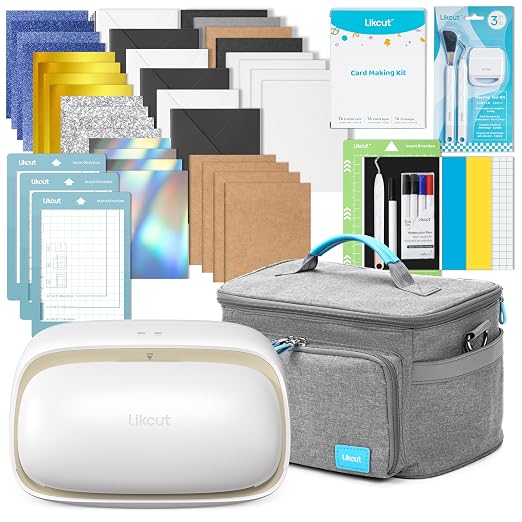 Likcut Vinyl Cutter Machine, Cardstock Bundle, 4.5" Die Cutting Machine | Complete Cardmaking Bundle Included, AI Ready-to-Make, Snap to Sticker, Compact & Portable Design, DIY Cards & Stickers