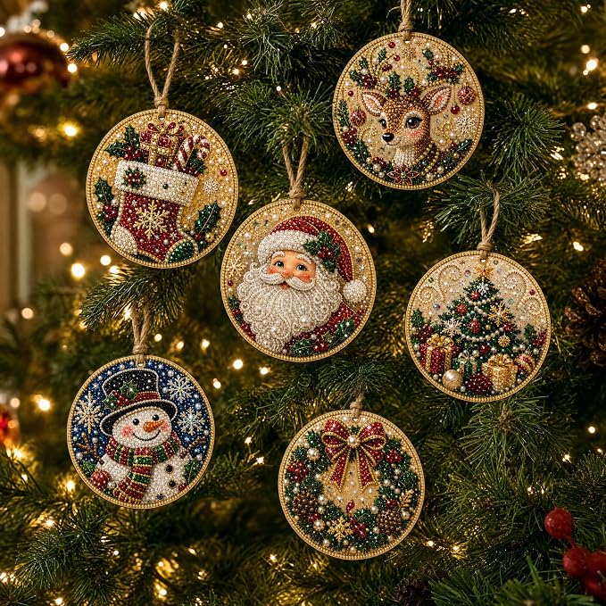 6PCS Christmas Wooden Ornaments DIY Pearl Diamond Painting Kit 01
