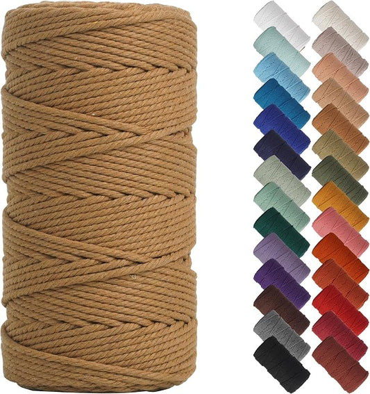 NOANTA Coffee Macrame Cord 3mm x 220yards, Colored Cotton Rope Macrame Yarn | Macrame Rope Supplies, 3 Strand Twisted Cotton Yarn String, Cotton Cord for Wall Hanging, Plant Hangers, Crafts, Knitting