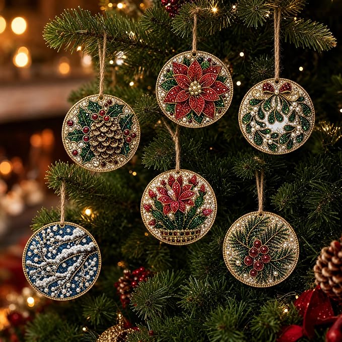 6PCS Christmas Wooden Ornaments DIY Pearl Diamond Painting Kit 03