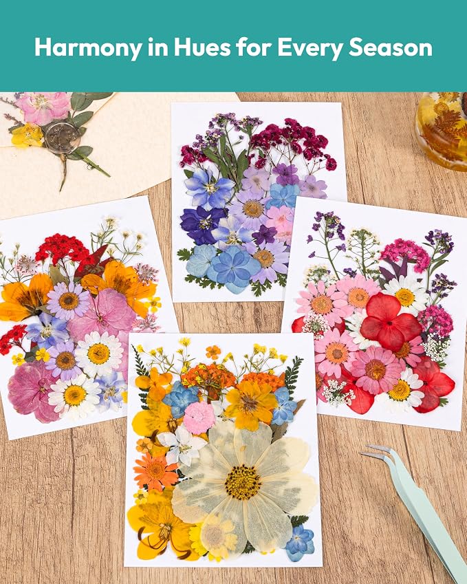 Dried Flowers, Resiners 100Pcs Pressed Flowers for Craft Real Natural Dried Flowers Dry Leaves Kit for DIY Making Crafts Resin Soap Candle Scrapbook Supplies Card Making Jewelry