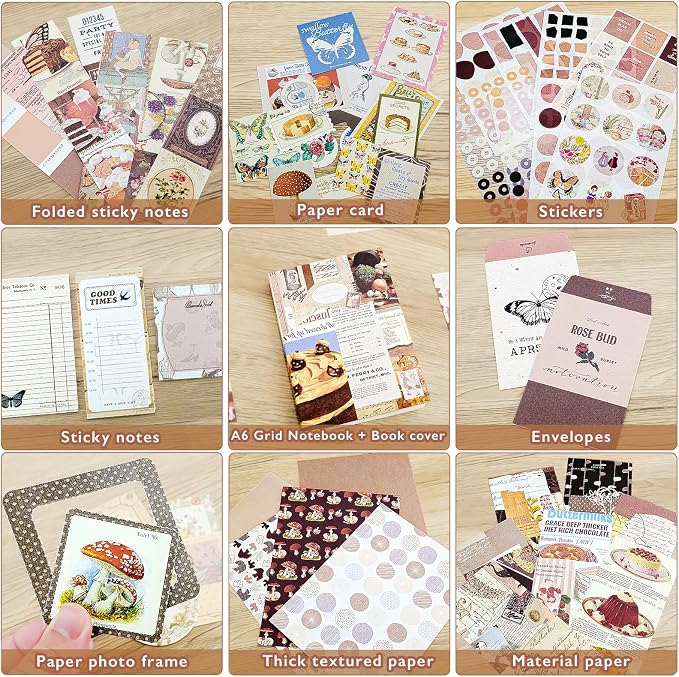 Scrapbooking Supplies Kit, A6 Grid Notebook, Vintage Junk Journaling Kit