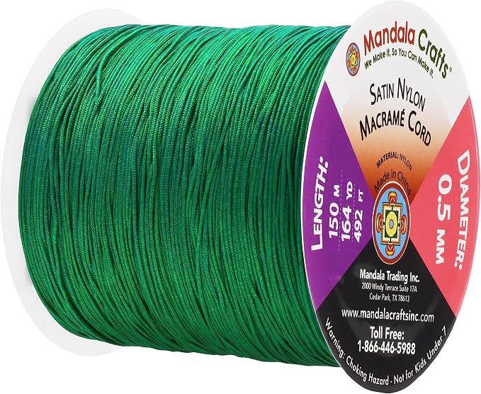 Mandala Crafts 0.5mm Dark Green Rattail Nylon Satin Cord for Jewelry Making