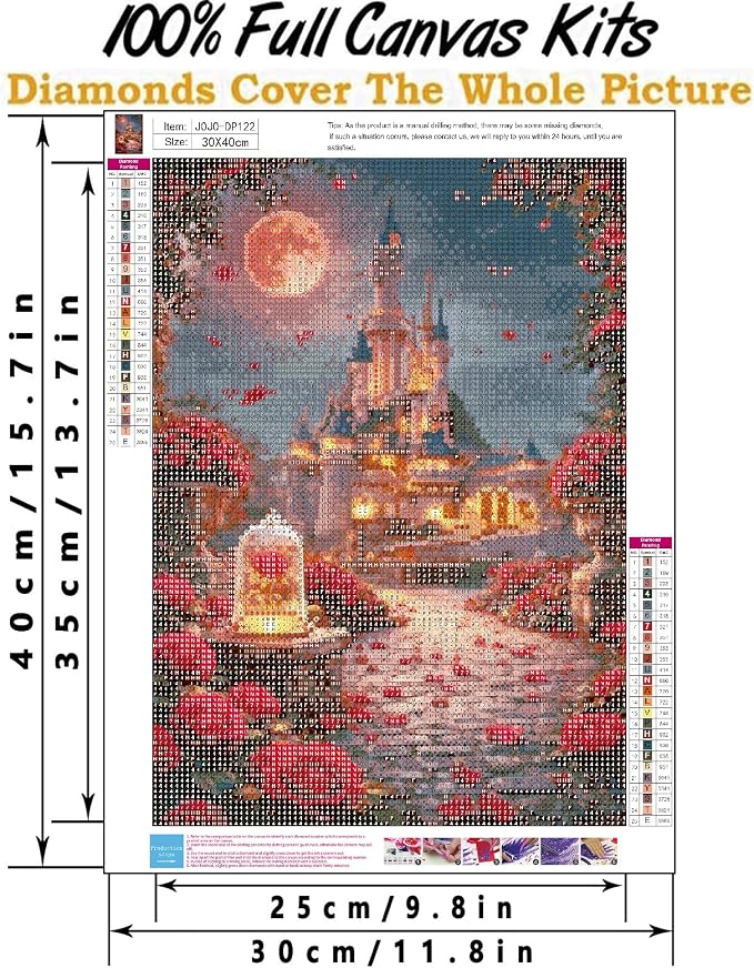 Castle Diamond Art Kits for Adults, Rose Diamond Painting Kits for Beginner | Moon Diamond Dots Full Drill Crafts for Gem Art Dot Art for Adults Home Wall Decor for Teens Boys Girls 5D DIY 12x16 inch