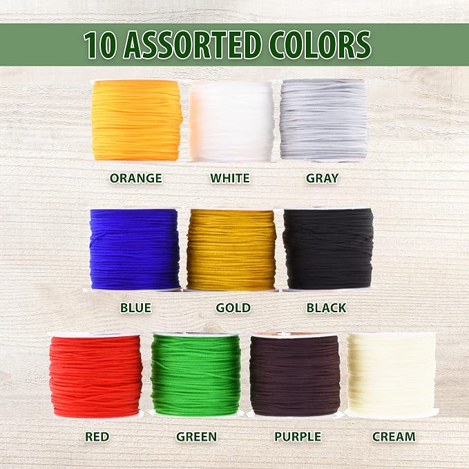 Mandala Crafts 0.5mm Assorted Rattail Nylon Satin Cord for Jewelry Making