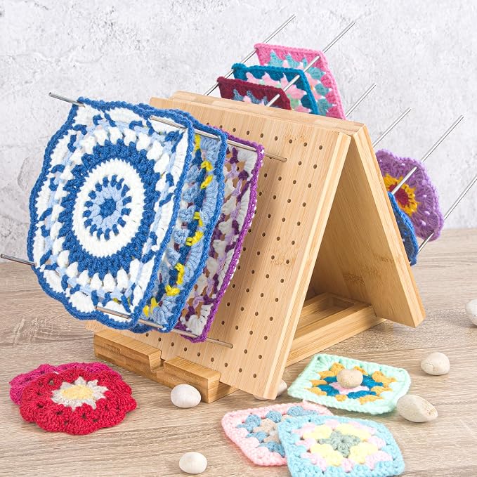 Crochet Blocking Board with Pegs & Accessories - 15.5x7.7 inch Knitting Board for Granny Square, Perfect Gift for Grandma & Mom, Complete Crochet Tool Kit.