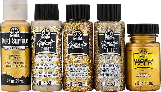 FolkArt Best of Golds Acrylic Craft Paint Set Featuring 5 Premium Gold Paint Formulas, 96422