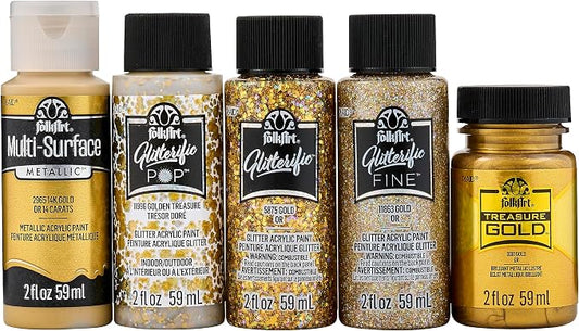 FolkArt Best of Golds Acrylic Craft Paint Set Featuring 5 Premium Gold Paint Formulas, 96422