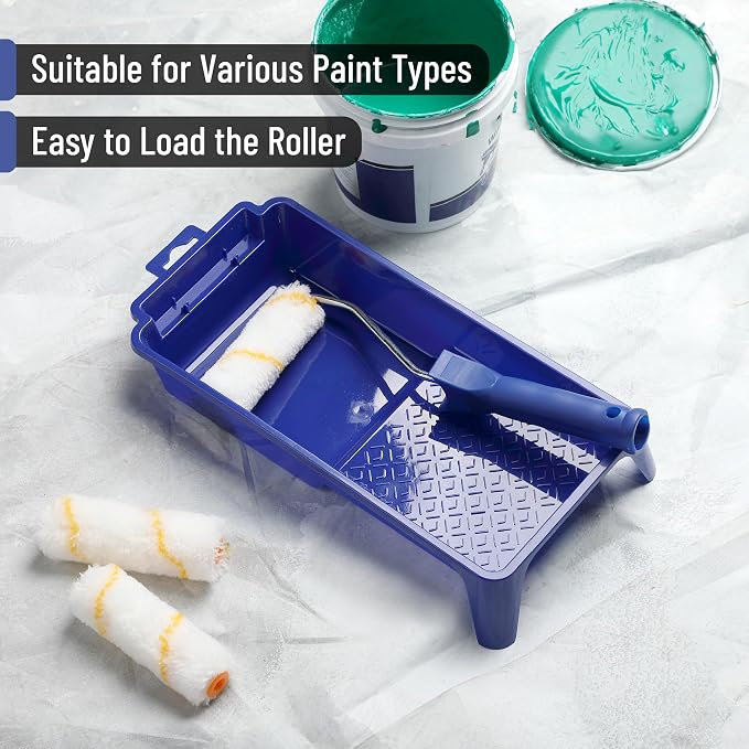 Bates- Paint Tray Set, Paint Roller Kit, 5 pcs, 4 Inch Blue Tray & Frame, Small Paint Roller Set for House Painting Supplies