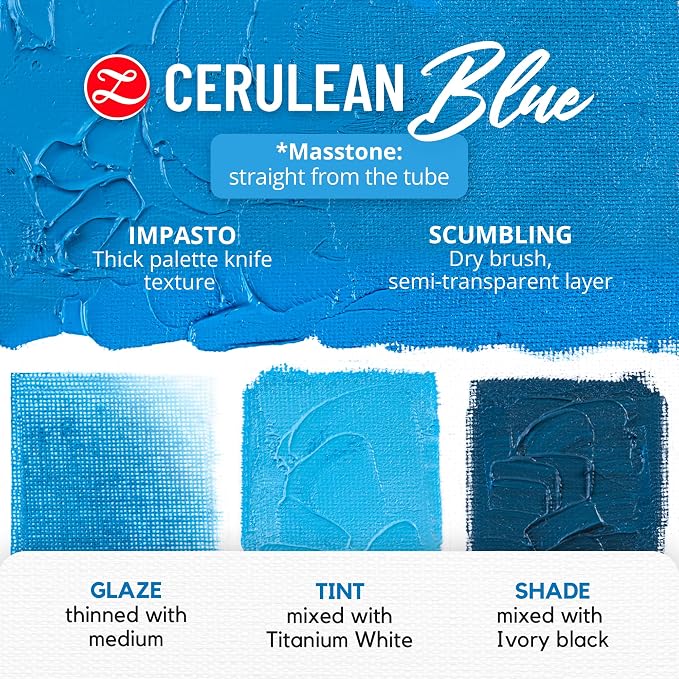 ZenART Professional Oil Paint Set - Artist Grade Cerulean Blue - 2x50ml | Non-Toxic, Buttery Consistency, Rich Pigment, Lightfast Oil Paints for Primed Surface Canvas, Fine Art, Portraits & Landscape