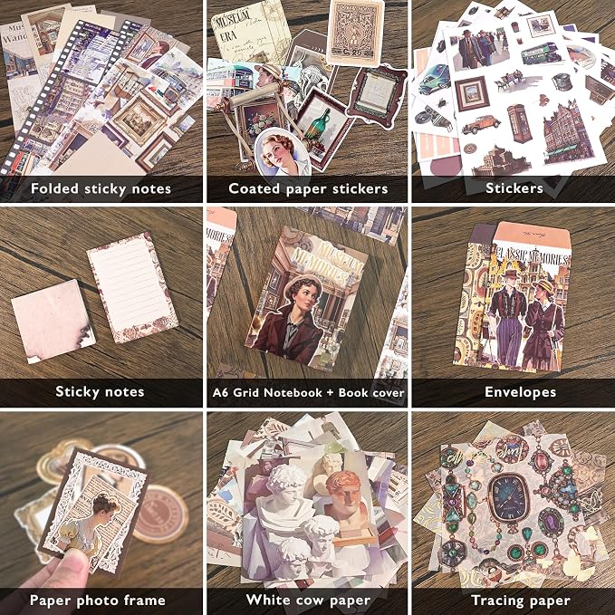 Museum Scrapbooking Supplies Kit, A6 Notebook, Vintage Junk Journaling Kit