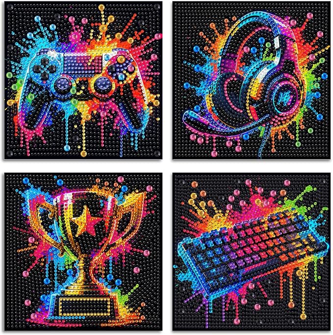 ICYANART 4 Pack Egame Diamond Art Painting Kits for Kids 6x6 Inch | Small Diamond Art for Kids Ages 8-12, Egame Gem Art Kits for Teen Boys, Arts and Crafts for Kids(no Frame)