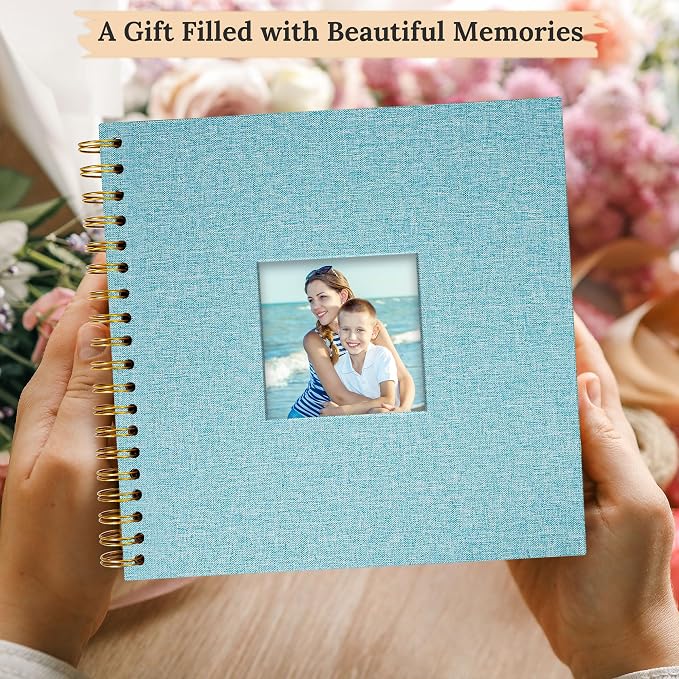 8"x8" Scrapbook Photo Album Linen Cover 20 Sheets 40 Pages White Paper | Blue Hardcover Kraft White Pages Memory Book, for Travel Wedding Guest Book Christmas Baby Shower Fits 4x6 & Instant Photos