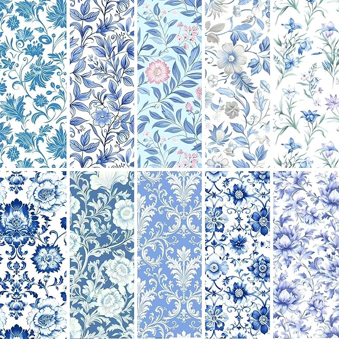 5"x5"50pcs Cotton Fabric Squares for Sewing Quilting Supplies-Blue Floral