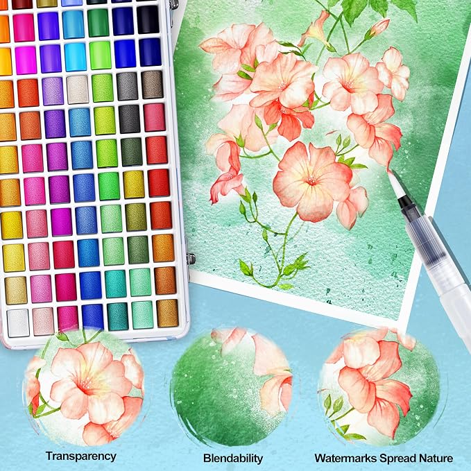 Caliart 168 Colors Watercolor Paint Set, Portable Art Supplies Palette Kit | Water Color Paints with Detail Paintbrush, Art Coloring Painting Gifts for Adults Professionals Beginners Artists