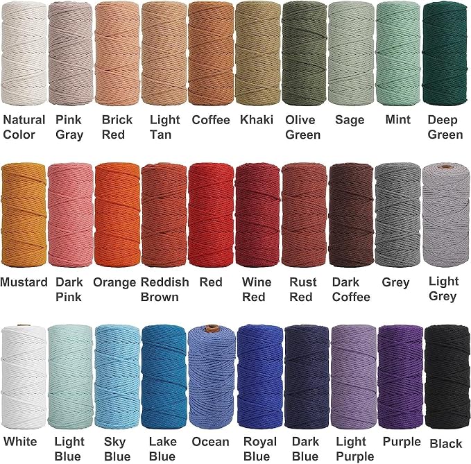 NOANTA Avocado Green Macrame Cord 3mm x 109yards, Cotton Rope Macrame Yarn | Macrame Rope Supplies, 3 Strand Twisted Cotton Yarn String, Cotton Cord for Wall Hanging, Plant Hangers, Crafts, Knitting