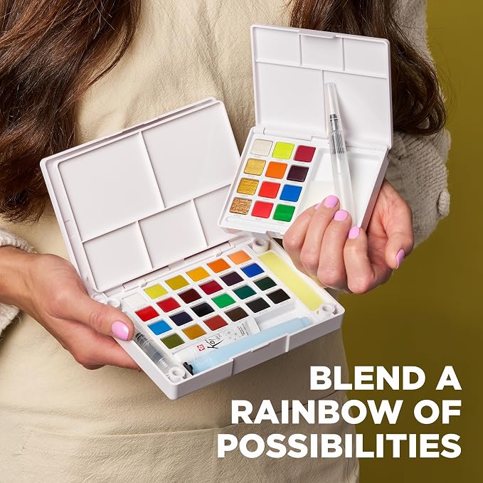 SAKURA Koi Pocket Field Sketch Kit - Watercolor Sets for Painting On the Go - 12 Colors - 1 Water Brush - 1 Sponge - 1 Palette (Pack of 2)
