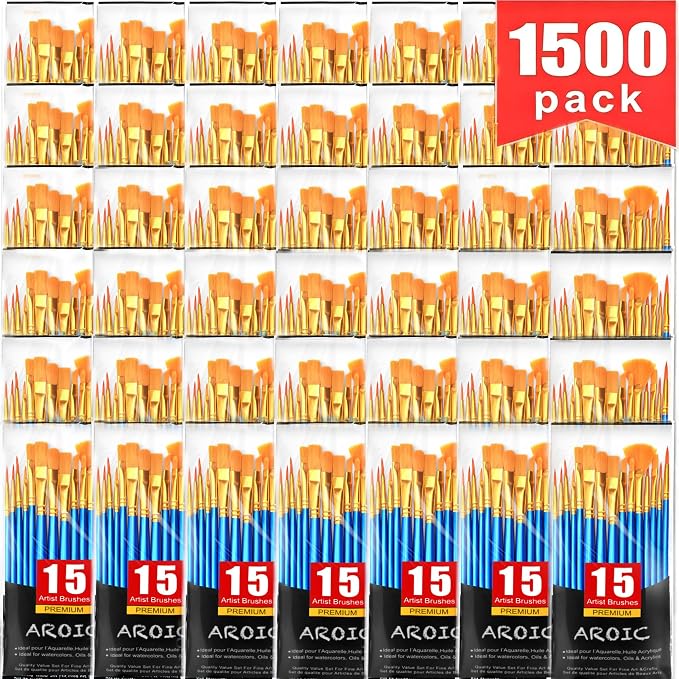 AROIC Acrylic Paint Brush Set, 100 Packs / 1500Pcs Nylon Hair Paint Brushes | All Purpose Oil Watercolor Face Body Rock Painting Artist, Small Painting Brush Kits for Kids Adult Drawing