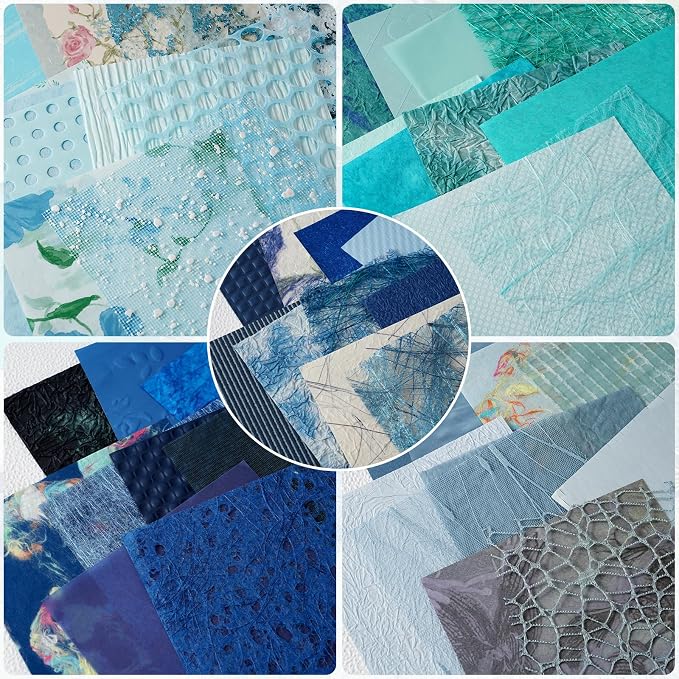 50 Sheets A5 Blue Multi Texture Junk Journal Scrapbook Decorative Paper