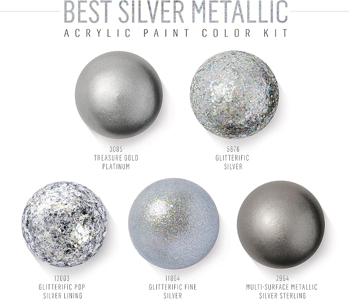 FolkArt Best of Silvers Acrylic Craft Paint Set Featuring 5 Premium Silver Paint Formulas, 96423