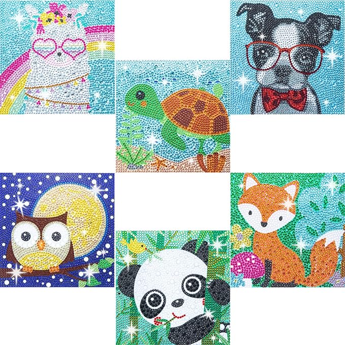CHWGLFGG 6 Pack Cute Animals Diamond Art Kits for Adults Beginners 6x6inch | 5D Diamond Painting Kit, DIY Children Full Round Drill Paint by Diamonds Dot Gem Art for Adult, Home Wall Decor