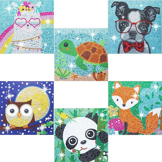 CHWGLFGG 6 Pack Cute Animals Diamond Art Kits for Adults Beginners 6x6inch | 5D Diamond Painting Kit, DIY Children Full Round Drill Paint by Diamonds Dot Gem Art for Adult, Home Wall Decor