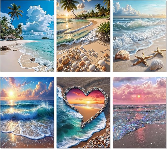 6 Pack Diamond Art Kits for Adults, Beach Diamond Painting Kits 12x16 inch