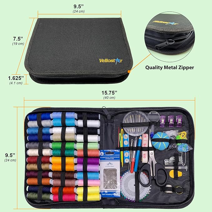 Vellostar Large Sewing Kit for Adults, 150-Piece Set, 36 Colors, 30 Needles | Easy enough to be a first home hand sewing kit, ready to mend a hem, fix a stuffed toy, or replace a button in minutes
