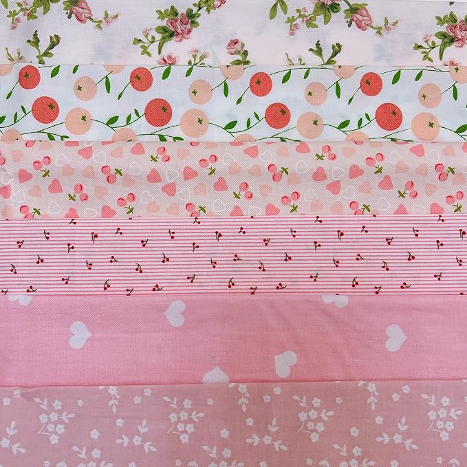 Cotton Fabric DIY Making Supplies Quilting Patchwork Fabric Fat Quarter Bundles DIY for Quilting Cotton Patchwork Cushions (6pcs Pink Love, 20" x 20")