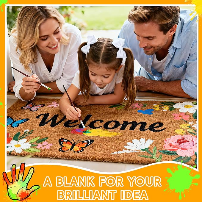 6 Pack Blank DIY Door Mats for Crafting and Painting, 30 x 17 in | Blank Faux Coir-Style Surface, 0.4 In Low Profile, Non-Slip Backing, For Painting, Stenciling, Heat Transfer and Group Crafts