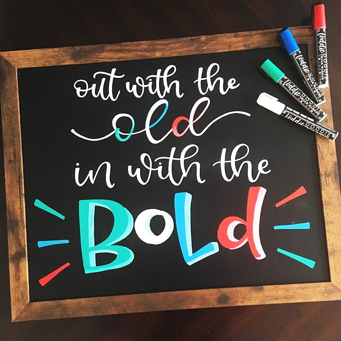 Loddie Doddie Chalk Markers, Liquid Chalk, Chalkboard Calendar, 4 Pack | 6mm Reversible Tip for Fine or Bold Lines, Washable Window Markers, Liquid Chalk Markers for Blackboard